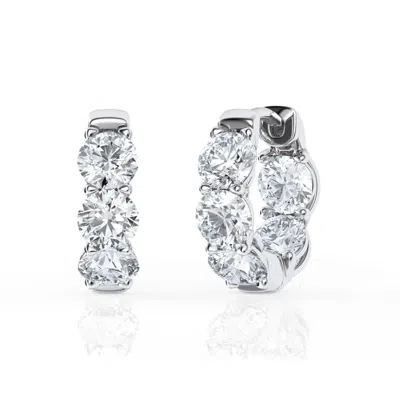 Brilliant Diamond 3 Carat Lab Grown Diamond Huggie Hoop Earrings For Women In ["white"]