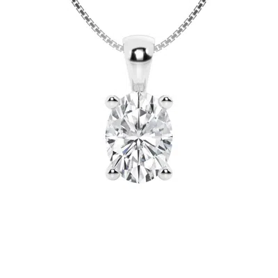 Brilliant Diamond 3 Carat Oval Lab Grown Diamond Solitaire Pendant Necklace In 14k White Gold