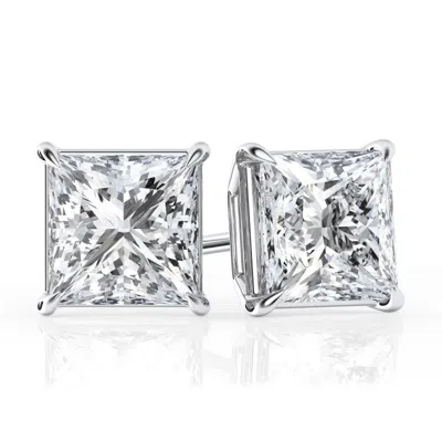 Brilliant Diamond 3 Carat Princess Cut Lab Grown Diamond Stud Earrings In ["white"]