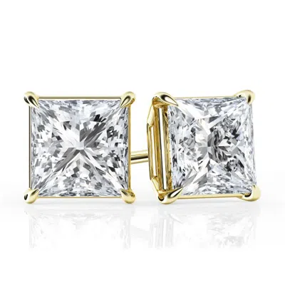 Brilliant Diamond 3 Carat Princess Cut Lab Grown Diamond Stud Earrings In ["yellow"]