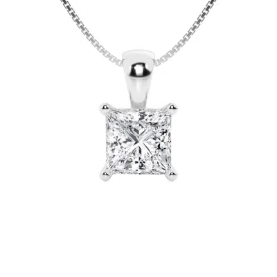Brilliant Diamond 3 Carat Princess Lab Grown Diamond Solitaire Pendant In 14k White Gold