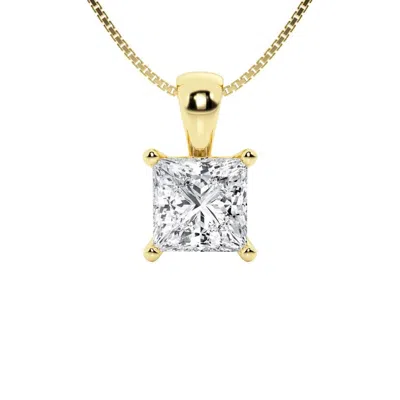 Brilliant Diamond 3 Carat Princess Lab Grown Diamond Solitaire Pendant In 14k Yellow Gold