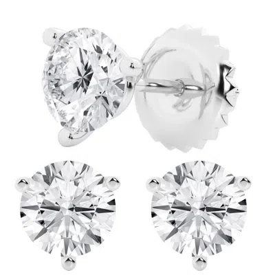 Brilliant Diamond 3 Carat Round Cut Lab Grown Diamond Stud Earrings In Platinum In Metallic