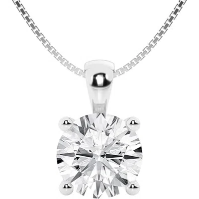 Brilliant Diamond 3 Carat Round Lab Grown Diamond Solitaire Pendant In 14k White Gold In Green