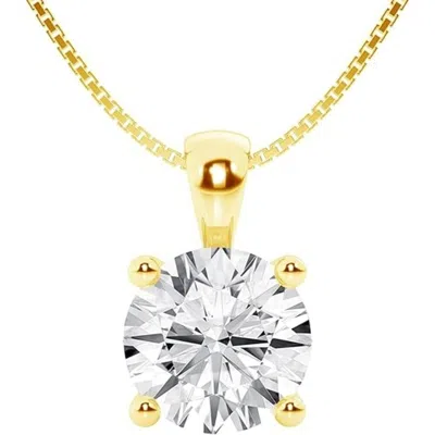 Brilliant Diamond 3 Carat Round Lab Grown Diamond Solitaire Pendant In 14k Yellow Gold