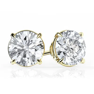 Brilliant Diamond 3 Carat Round Lab Grown Diamond Stud Earrings In 14k Gold Plated In ["yellow","gold Tone"]