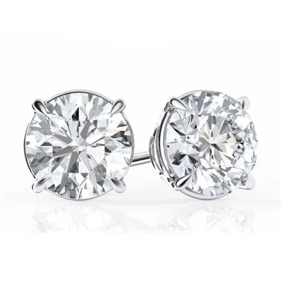 Brilliant Diamond 3 Carat Round Lab Grown Diamond Stud Earrings In Sterling Silver In ["white","silver Tone"]
