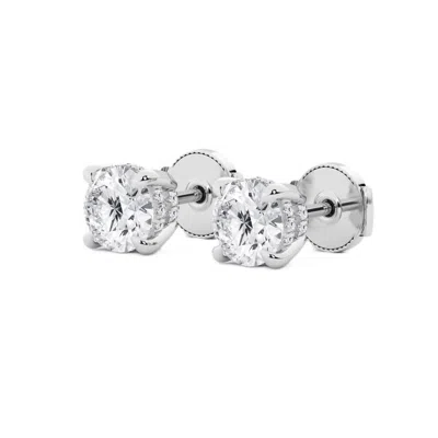 Brilliant Diamond 3 Ctw Round Cut Lab Grown Diamond Stud Earrings In 14k White Gold