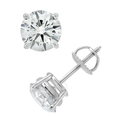 Brilliant Diamond 3.00 Carat Prong Set 14k White Gold Round-cut Lab Grown Diamond Stud Earring (j