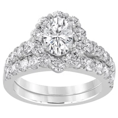 Brilliant Diamond 3.00 Carat 14k White Gold Oval Cut Lab Grown Diamond Bridal Ring Set For Women- Co