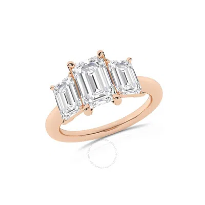 Brilliant Diamond 3.00 Carat Emerald Cut Lab Grown Diamond  3 Stone Engagement Ring For Women 14k Ro In Pink