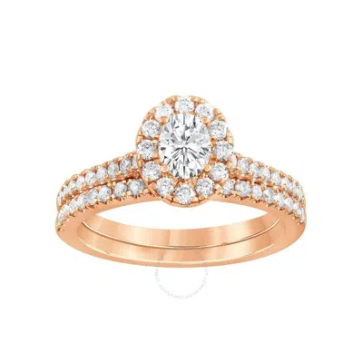 Brilliant Diamond 3.00 Carat Oval & Round Cut Lab Grown Diamond Halo Wedding Engagement Ring Set (f- In Pink