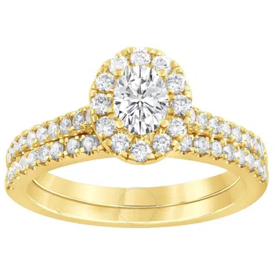 Brilliant Diamond 3.00 Carat Oval & Round Cut Lab Grown Diamond Halo Wedding Engagement Ring Set (f- In Yellow