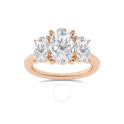 Brilliant Diamond 3.00 Carat Oval Cut Lab Grown Diamond  3 Stone Engagement Ring For Women 14k Rose  In Pink