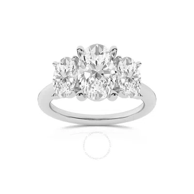 Brilliant Diamond 3.00 Carat Oval Cut Lab Grown Diamond  3 Stone Engagement Ring For Women 14k White