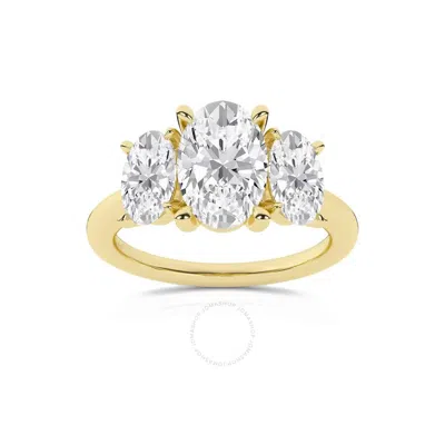 Brilliant Diamond 3.00 Carat Oval Cut Lab Grown Diamond  3 Stone Engagement Ring For Women 14k Yello In Yellow