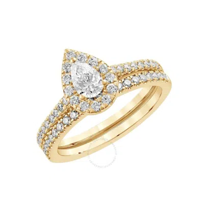 Brilliant Diamond 3.00 Carat Pear & Round Cut Lab Grown Diamond Halo Wedding Engagement Ring Set (f- In Yellow
