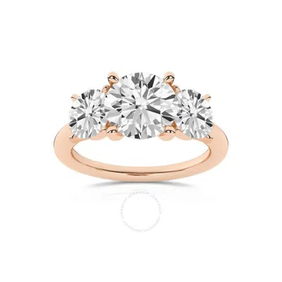 Brilliant Diamond 3.00 Carat Round Cut Lab Grown Diamond  3 Stone Engagement Ring For Women 14k Rose In Pink