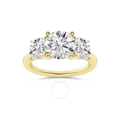 Brilliant Diamond 3.00 Carat Round Cut Lab Grown Diamond  3 Stone Engagement Ring For Women 14k Yell In Yellow
