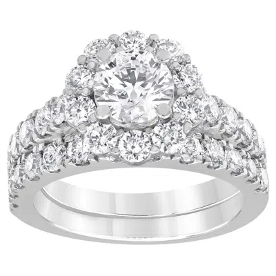 Brilliant Diamond 3.00 Caratt 14k White Gold Round Cut Lab Grown Diamond Halo Bridal Ring Set For Wo