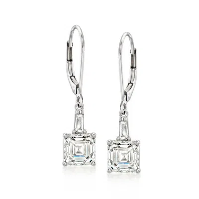 Brilliant Diamond 3.15 Carat Asscher & Baguette Lab Grown Diamond Dangle Earrings In 14k White Gold