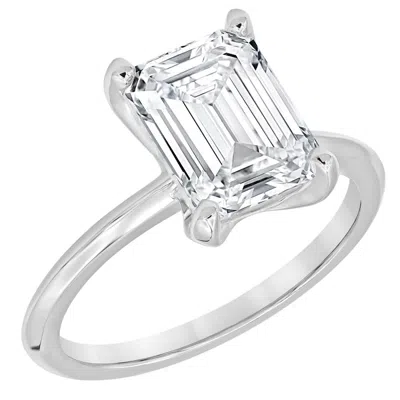 Brilliant Diamond 3.25 Carat 14k White Gold Radiant Lab Grown Diamond Solitaire Ring For Women -colo In Metallic