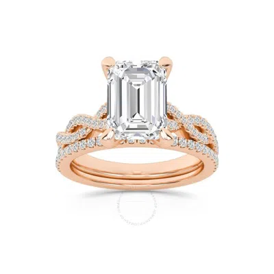 Brilliant Diamond 3.38 Carat Emerald Diamond Twist Bridal Set For Women | Lab Grown Diamond Engageme In Pink