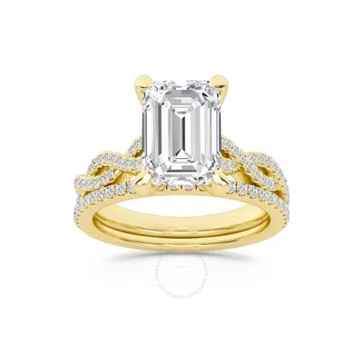 Brilliant Diamond 3.38 Carat Emerald Diamond Twist Bridal Set For Women | Lab Grown Diamond Engageme In Yellow
