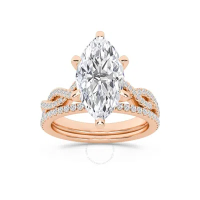 Brilliant Diamond 3.38 Carat Marquise Diamond Twist Bridal Set For Women | Lab Grown Diamond Engagem In Pink