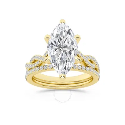 Brilliant Diamond 3.38 Carat Marquise Diamond Twist Bridal Set For Women | Lab Grown Diamond Engagem In Yellow