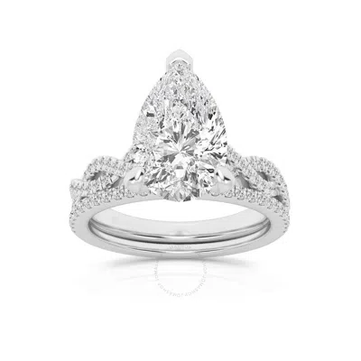 Brilliant Diamond 3.38 Carat Pear Diamond Twist Bridal Set For Women | Lab Grown Diamond Engagement  In White