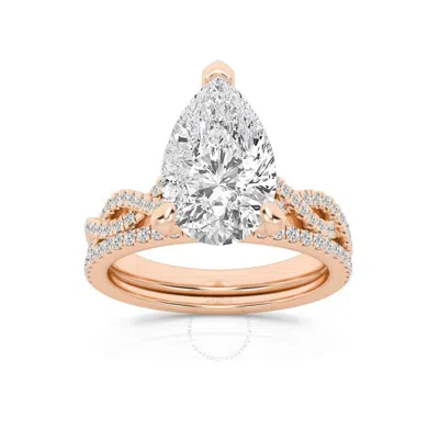 Brilliant Diamond 3.38 Carat Pear Diamond Twist Bridal Set For Women | Lab Grown Diamond Engagement  In Pink