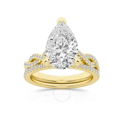 Brilliant Diamond 3.38 Carat Pear Diamond Twist Bridal Set For Women | Lab Grown Diamond Engagement  In Yellow