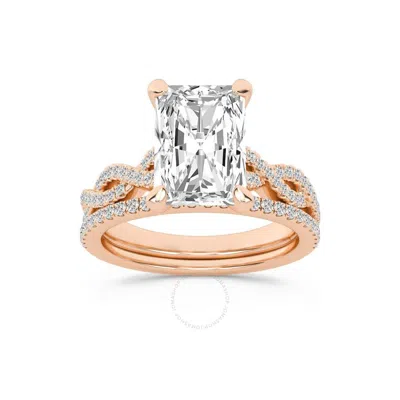 Brilliant Diamond 3.38 Carat Radiant Diamond Twist Bridal Set For Women | Lab Grown Diamond Engageme In Pink