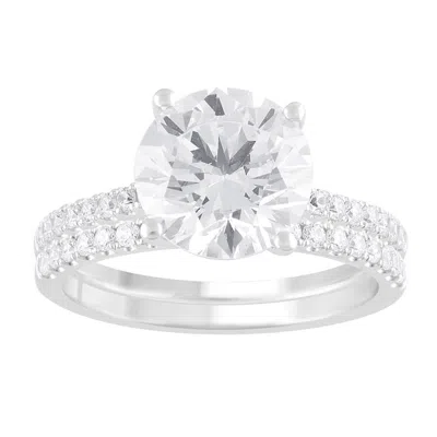 Brilliant Diamond 3.50 Caratt 14k White Gold Round Cut Lab Grown Diamond Bridal Ring Set For Women-  In Metallic