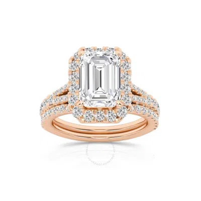 Brilliant Diamond 3.75 Carat Emerald Diamond Halo Bridal Set For Women | Lab Grown Diamond Engagemen In Pink
