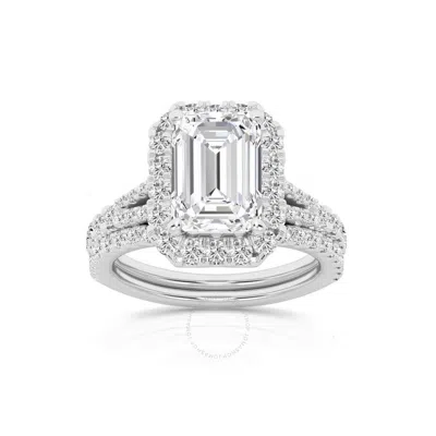 Brilliant Diamond 3.75 Carat Emerald Diamond Halo Bridal Set For Women | Lab Grown Diamond Engagemen In White