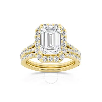 Brilliant Diamond 3.75 Carat Emerald Diamond Halo Bridal Set For Women | Lab Grown Diamond Engagemen In Yellow