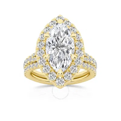 Brilliant Diamond 3.75 Carat Marquise Diamond Halo Bridal Set For Women | Lab Grown Diamond Engageme In Yellow
