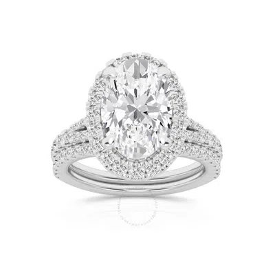 Brilliant Diamond 3.75 Carat Oval Diamond Halo Bridal Set For Women | Lab Grown Diamond Engagement R In White