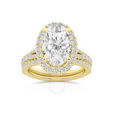 Brilliant Diamond 3.75 Carat Oval Diamond Halo Bridal Set For Women | Lab Grown Diamond Engagement R In Yellow