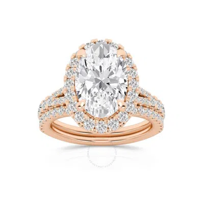 Brilliant Diamond 3.75 Carat Oval Diamond Halo Bridal Set For Women | Lab Grown Diamond Engagement R In Pink