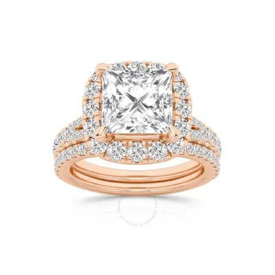Brilliant Diamond 3.75 Carat Princess Diamond Halo Bridal Set For Women | Lab Grown Diamond Engageme In Pink