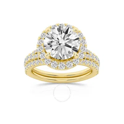 Brilliant Diamond 3.75 Carat Round Diamond Halo Bridal Set For Women | Lab Grown Diamond Engagement  In Yellow
