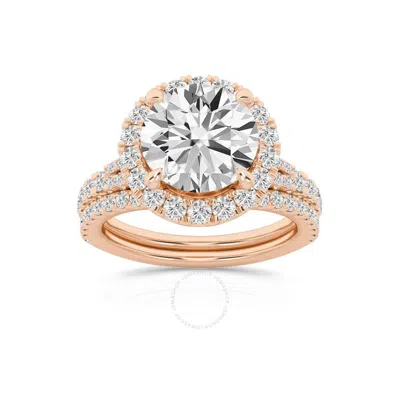 Brilliant Diamond 3.75 Carat Round Diamond Halo Bridal Set For Women | Lab Grown Diamond Engagement  In Pink