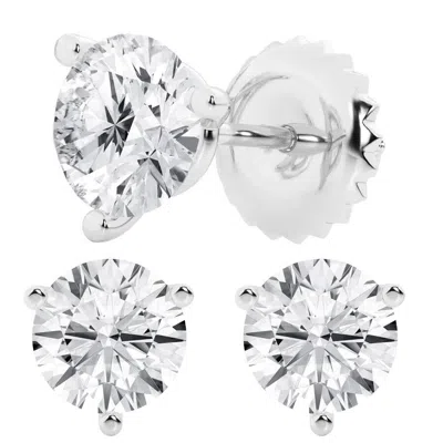Brilliant Diamond 4 Carat Round Cut Lab Grown Diamond Stud Earrings In 14k White Gold In Metallic