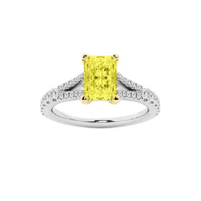 Brilliant Diamond 4 Ctw Radiant Lab Grown Yellow Diamond Engagement Ring In 14k White Gold In Multi