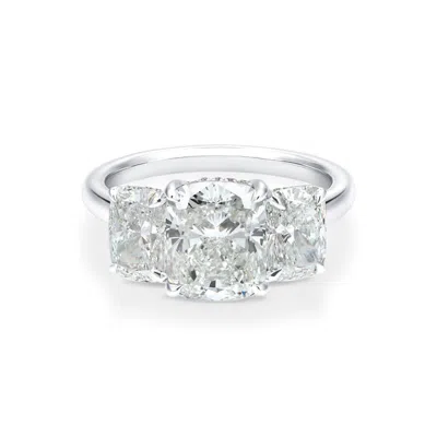 Brilliant Diamond 4.75 Carat Cushion Lab Grown 3 Stone Engagement Diamond Ring In 14k White Gold