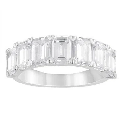 Brilliant Diamond 5 Carat Emerald Lab Grown Diamond Wedding Band In 14k White Gold In Silver