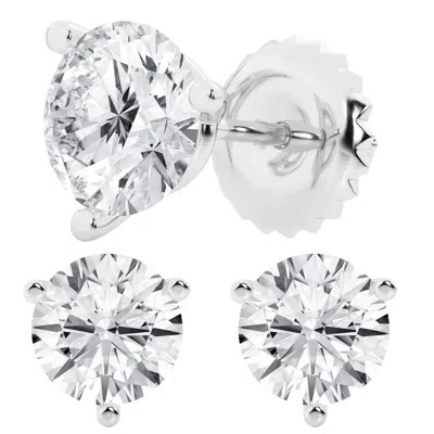 Brilliant Diamond 5 Carat Round Cut Lab Grown Diamond Stud Earrings In 18k White Gold In Metallic